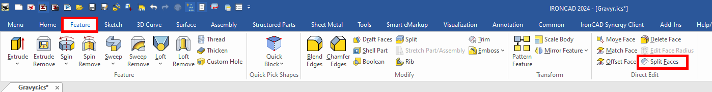 Split Face IRONCAD