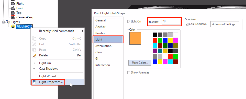 Light Properties IRONCAD