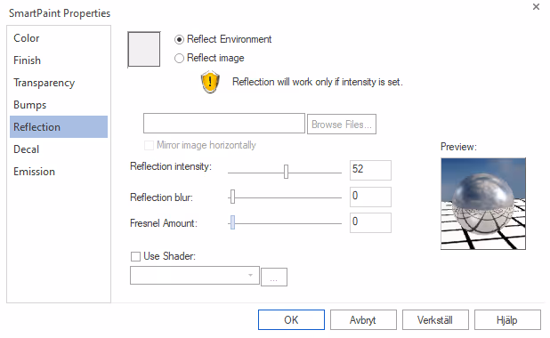 reflection in ironcad