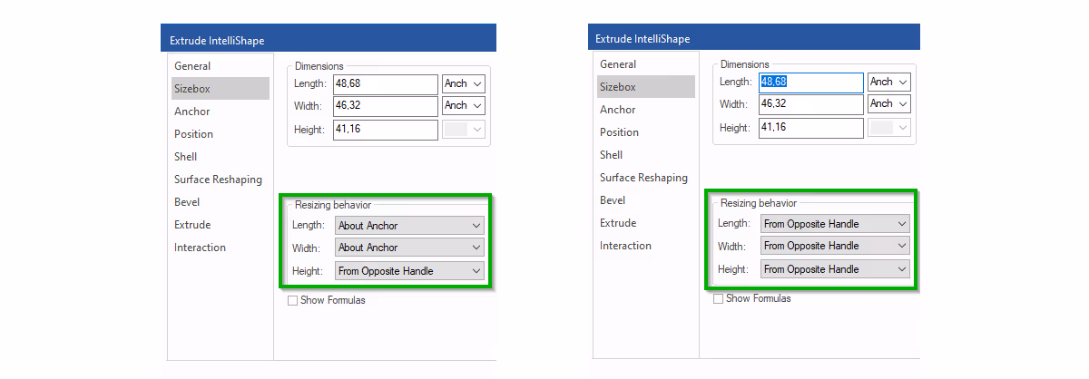 resizing behavior ironcad