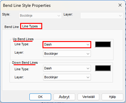bend Line Style Properties i IRONCAD