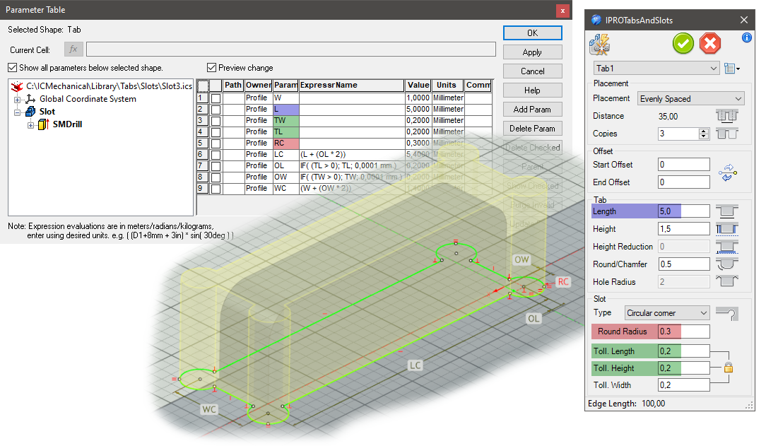 Create parameter for the hole in IRONCAD