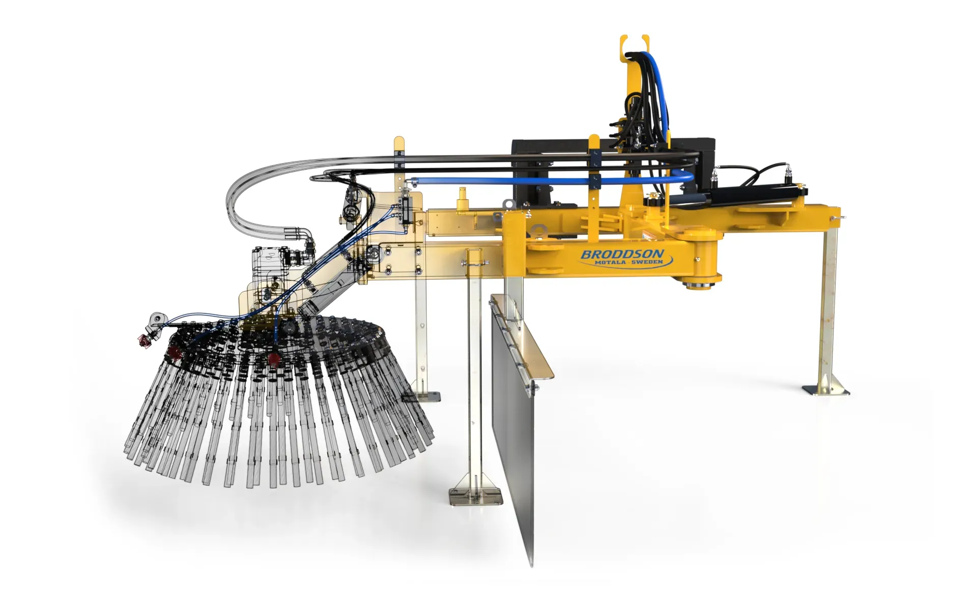 a yellow machine with a round object