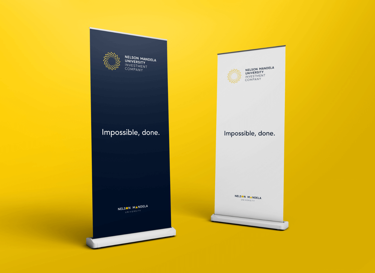 Creative Caterpillar client Nelson Mandela University Investment Company pull-up banners.