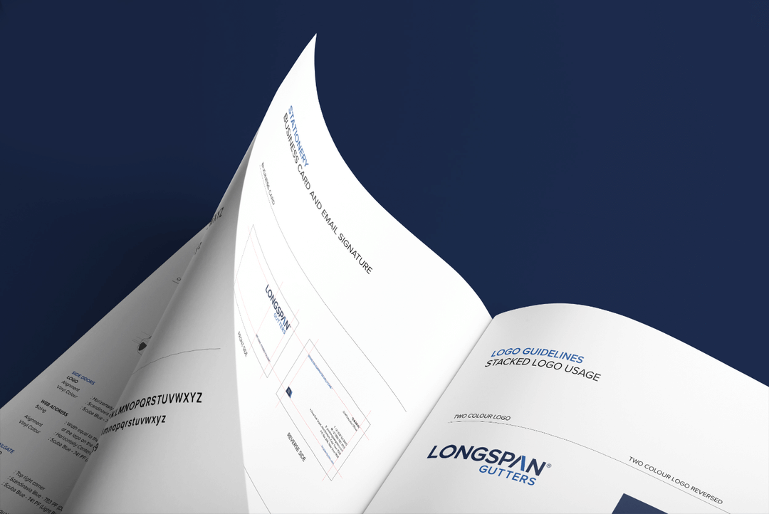 Creative Caterpillar client Longspan Gutters - brand manual.