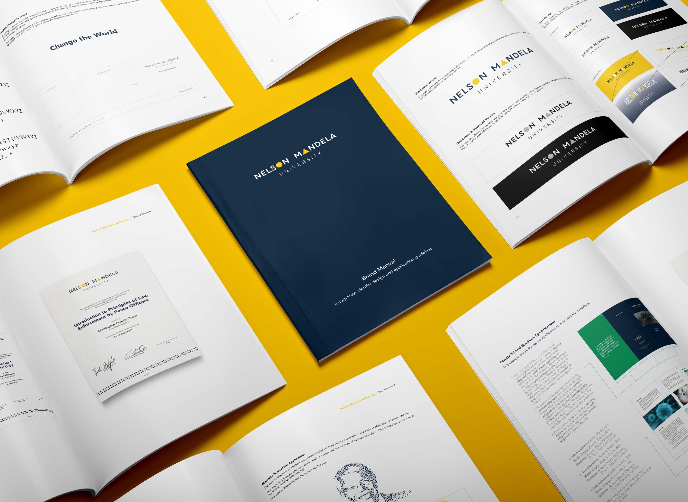 Creative Caterpillar client Nelson Mandela University brand manual.