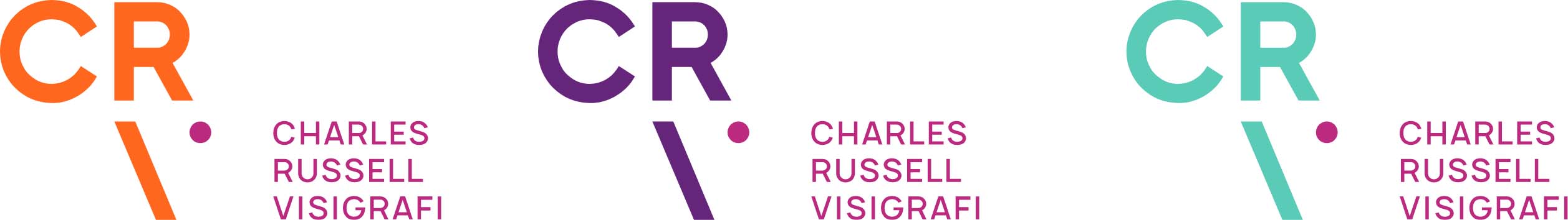 Creative Caterpillar client Charles Russell Visigrafi stacked logo colour combinations.