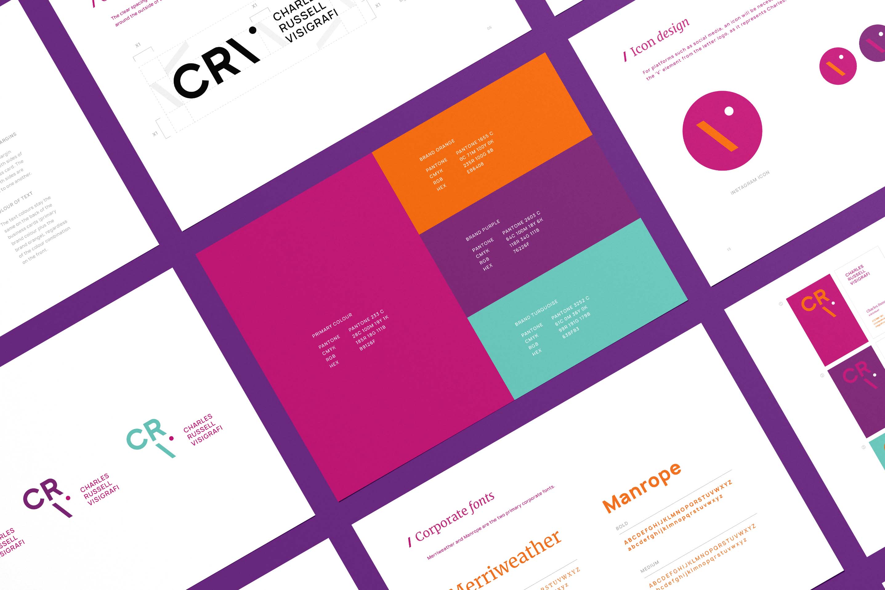 Creative Caterpillar client Charles Russell Visigrafi brand manual.