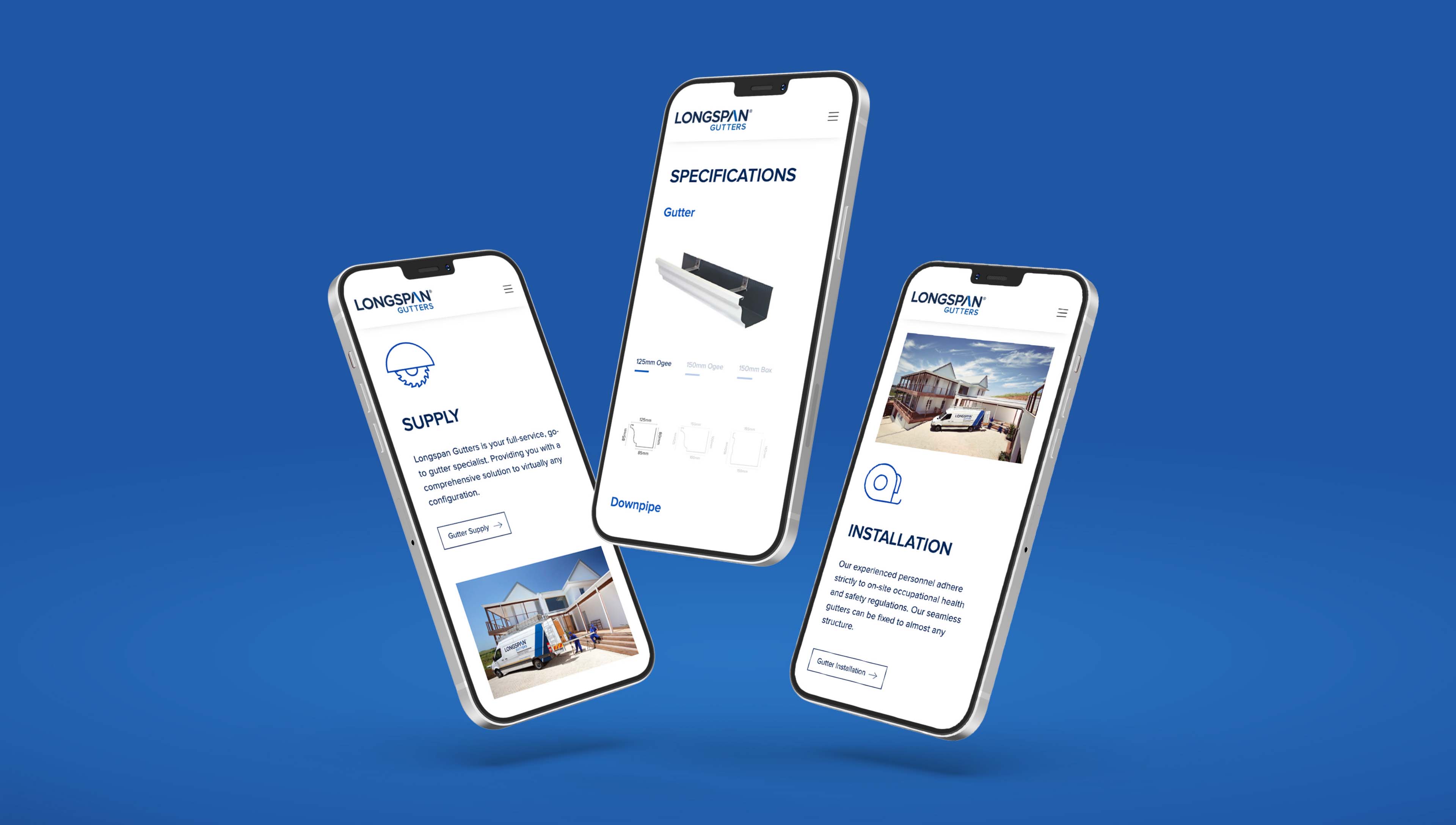 Creative Caterpillar client Longspan Gutters - mobile website.