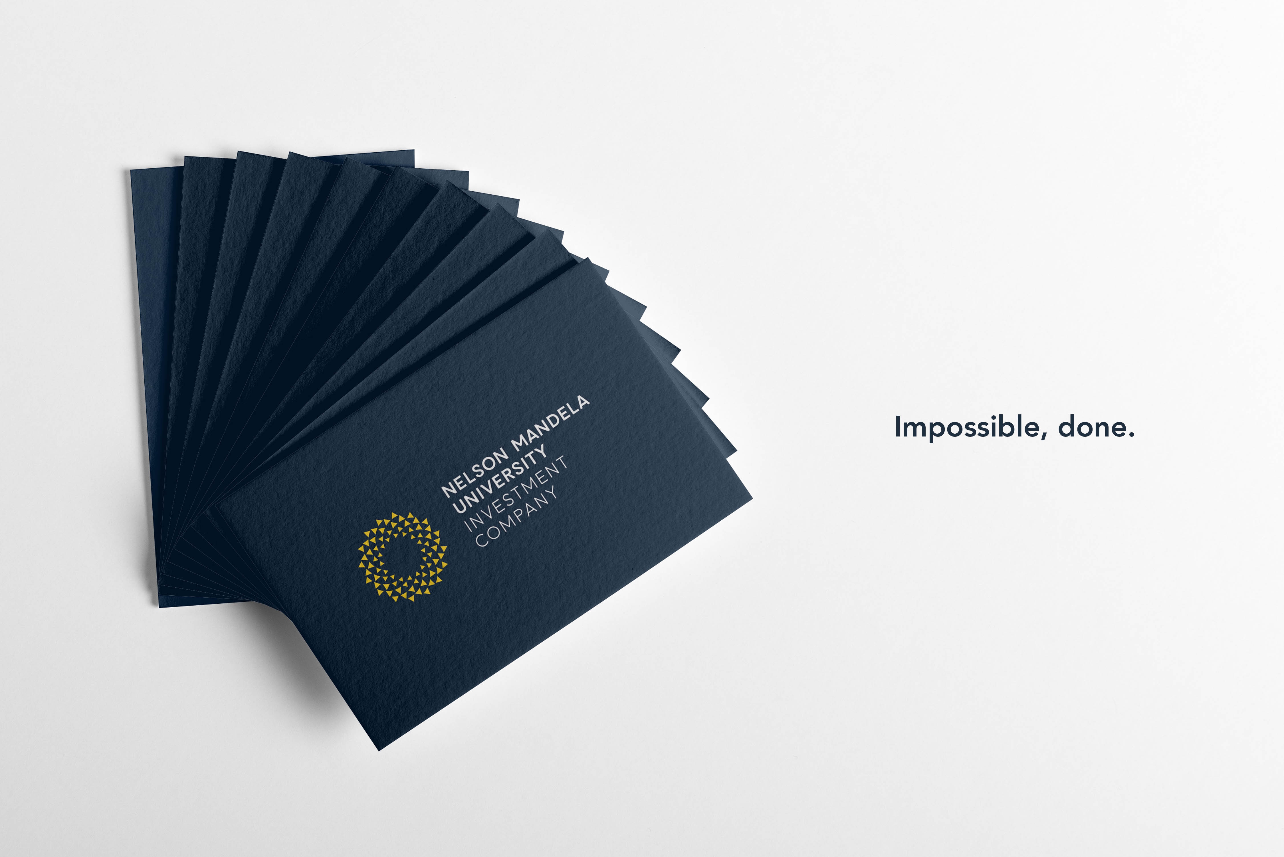 Creative Caterpillar client Nelson Mandela University Investment Company business cards.