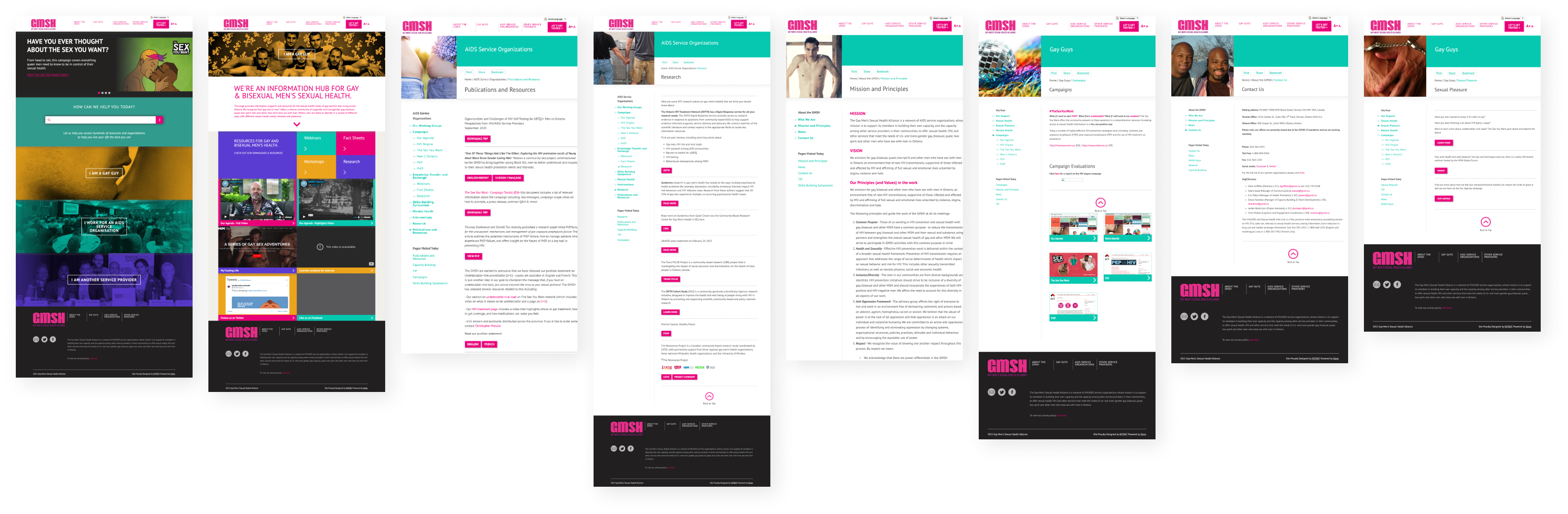 Compilation of previous GMSH website screenshots, showing what the site looked like before the redesign. 