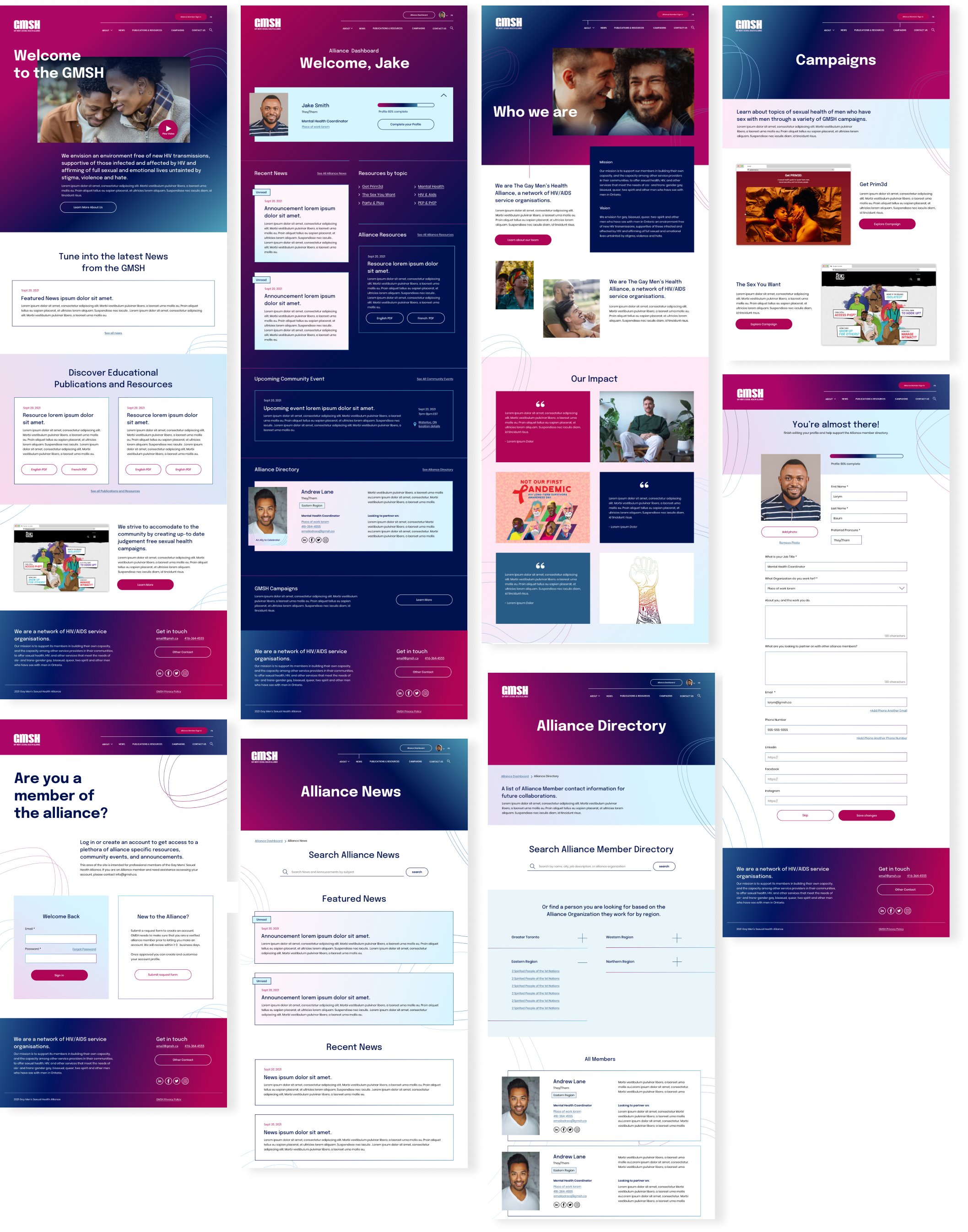 a compilation of newly designed website pages