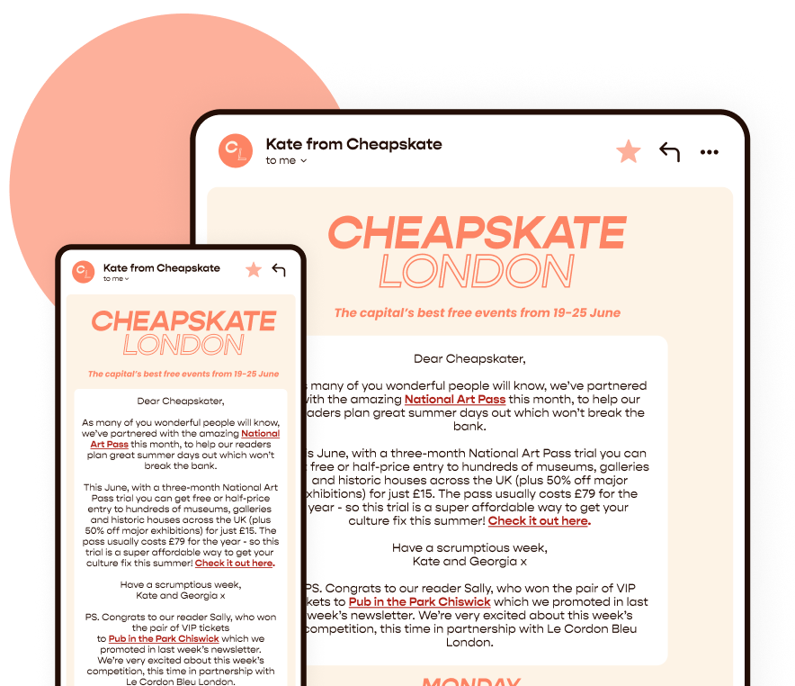 An image of the Cheapskate London newsletter