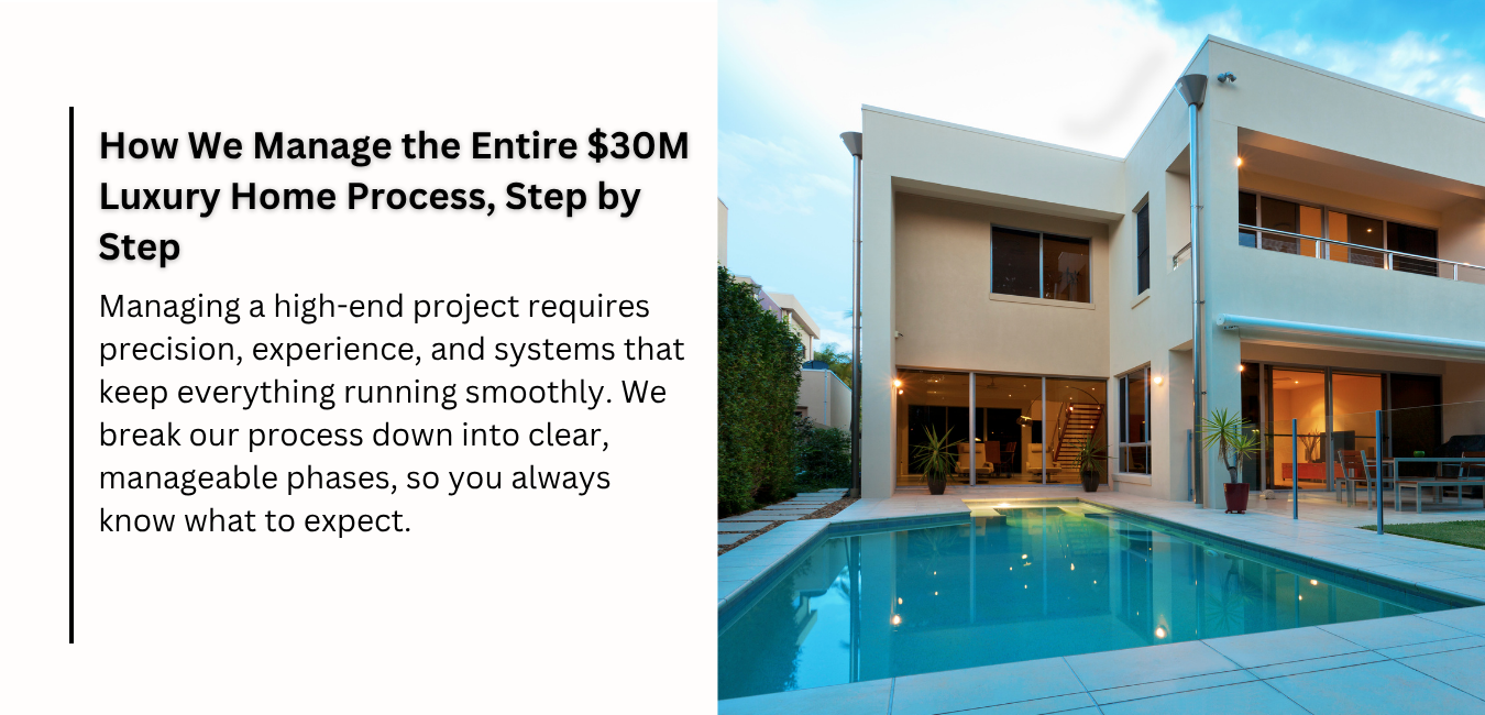 Step-by-step overview of managing a $30M luxury home project, highlighting precision and clear phases for client expectations.