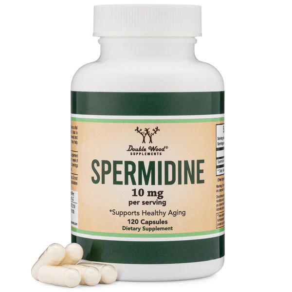 Bottle of Spermidine Supplements and capsules