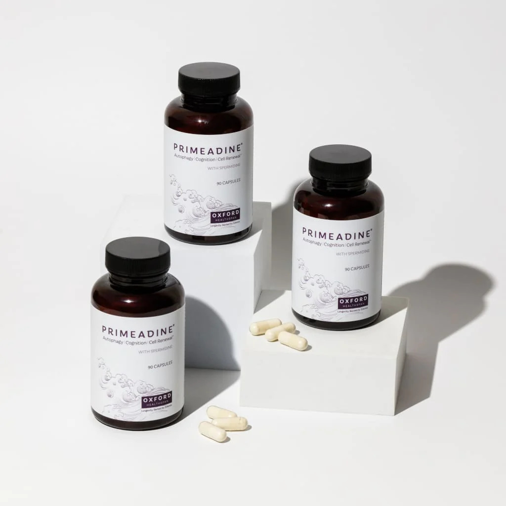 Image Displaying three bottles of supplements with the capsules as well