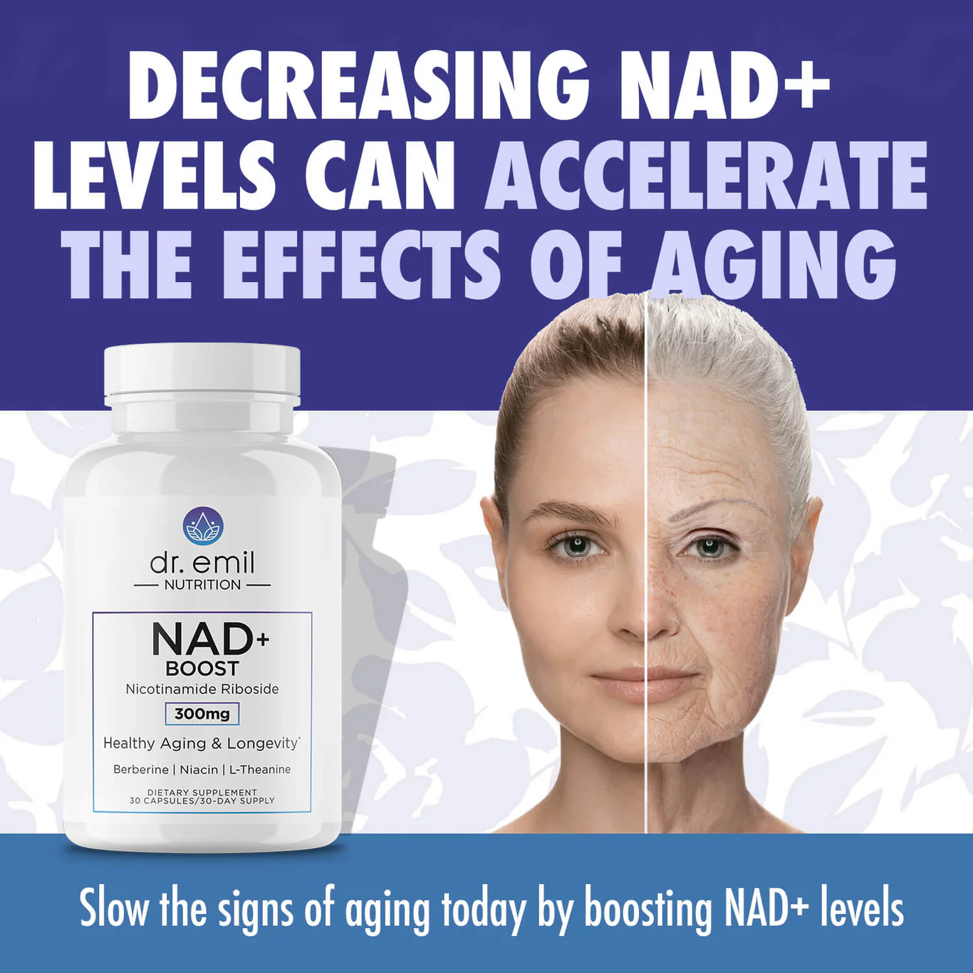 Dr. Emil’s NAD+ Boost can help slow the signs of aging.