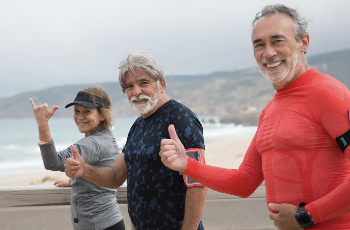 healthy older adults on an oceanside run thanks to support from collagen supplements