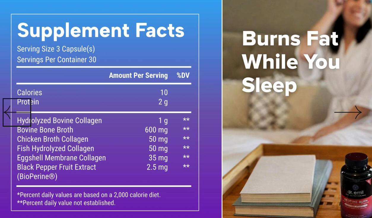 Dr. Emil Nutrition Bedtime Burn supplement facts