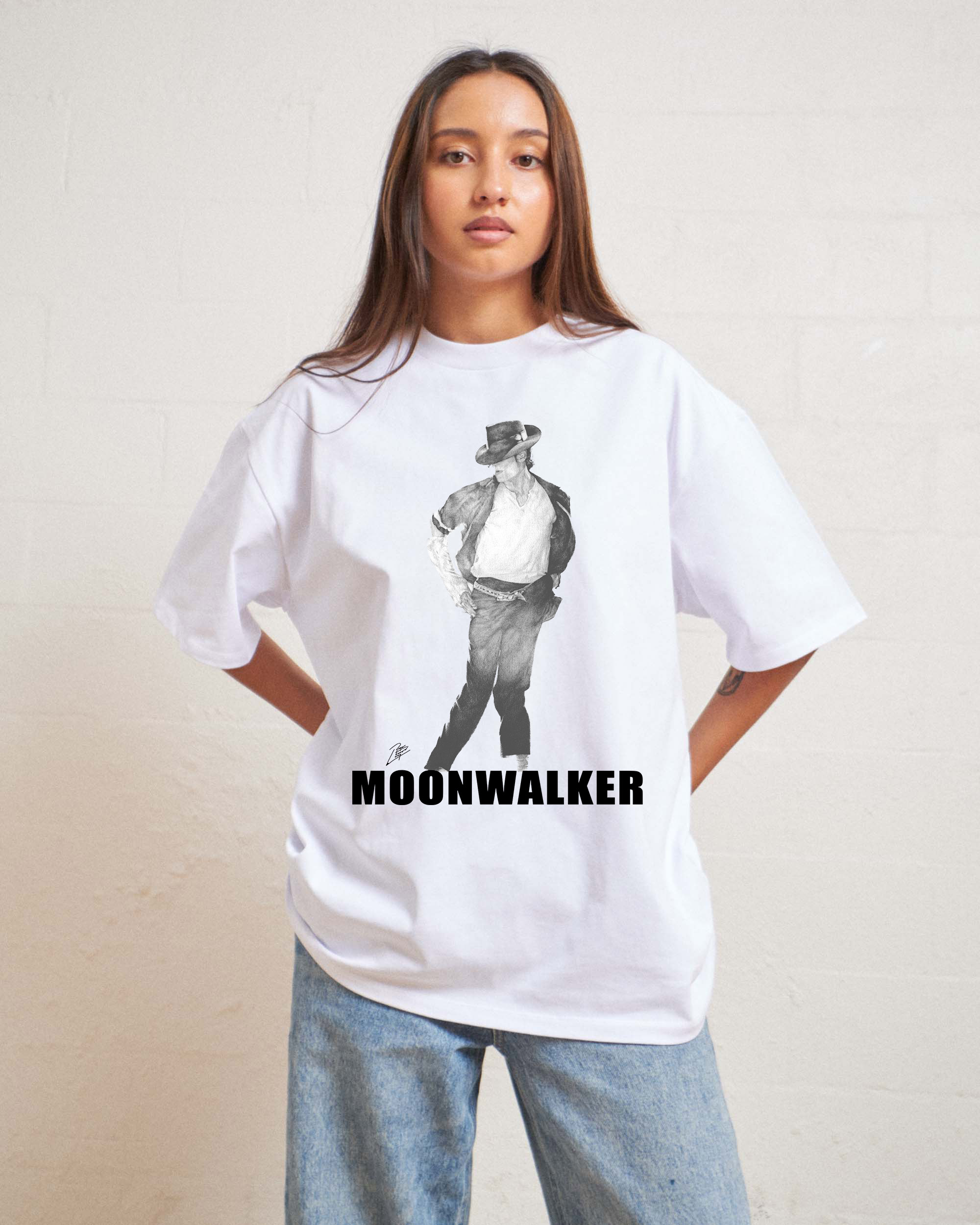 Michael Jackson inspired Roger Leonard Long Portrait Art T-shirt/Graphic Tee "Moonwalker" This high quality original t-shirt is truly wearable art. It features my original art capturing his vibe.
- 4.5 oz., 100% preshrunk ring spun cotton
- 90% cotton 10% polyester
- ¾" rib knit collar
- Double-needle stitched sleeves and bottom hem
Available in sizes XS-2XL