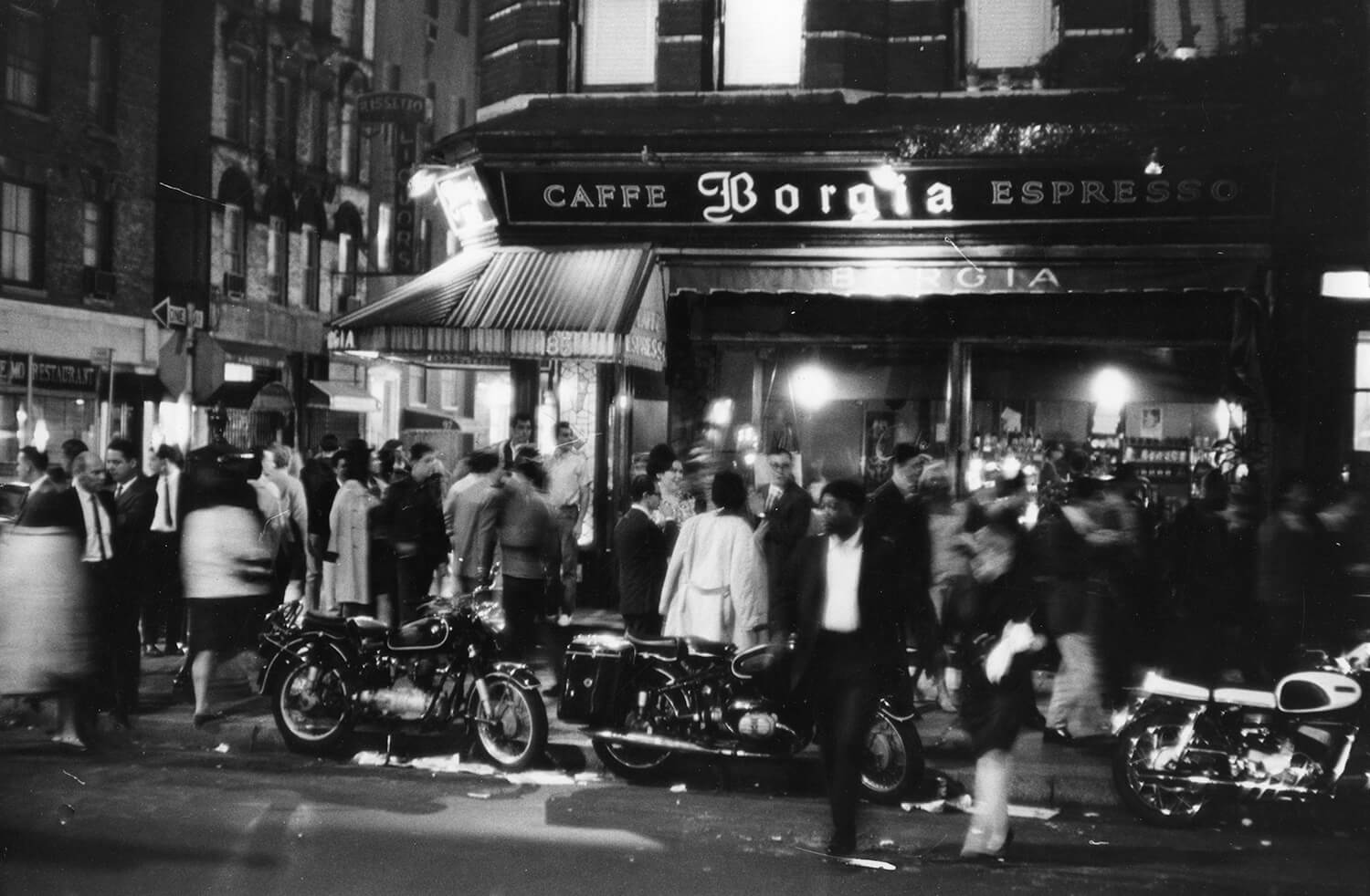 Outside Cafe Borgia in Greenwich Village, 1966