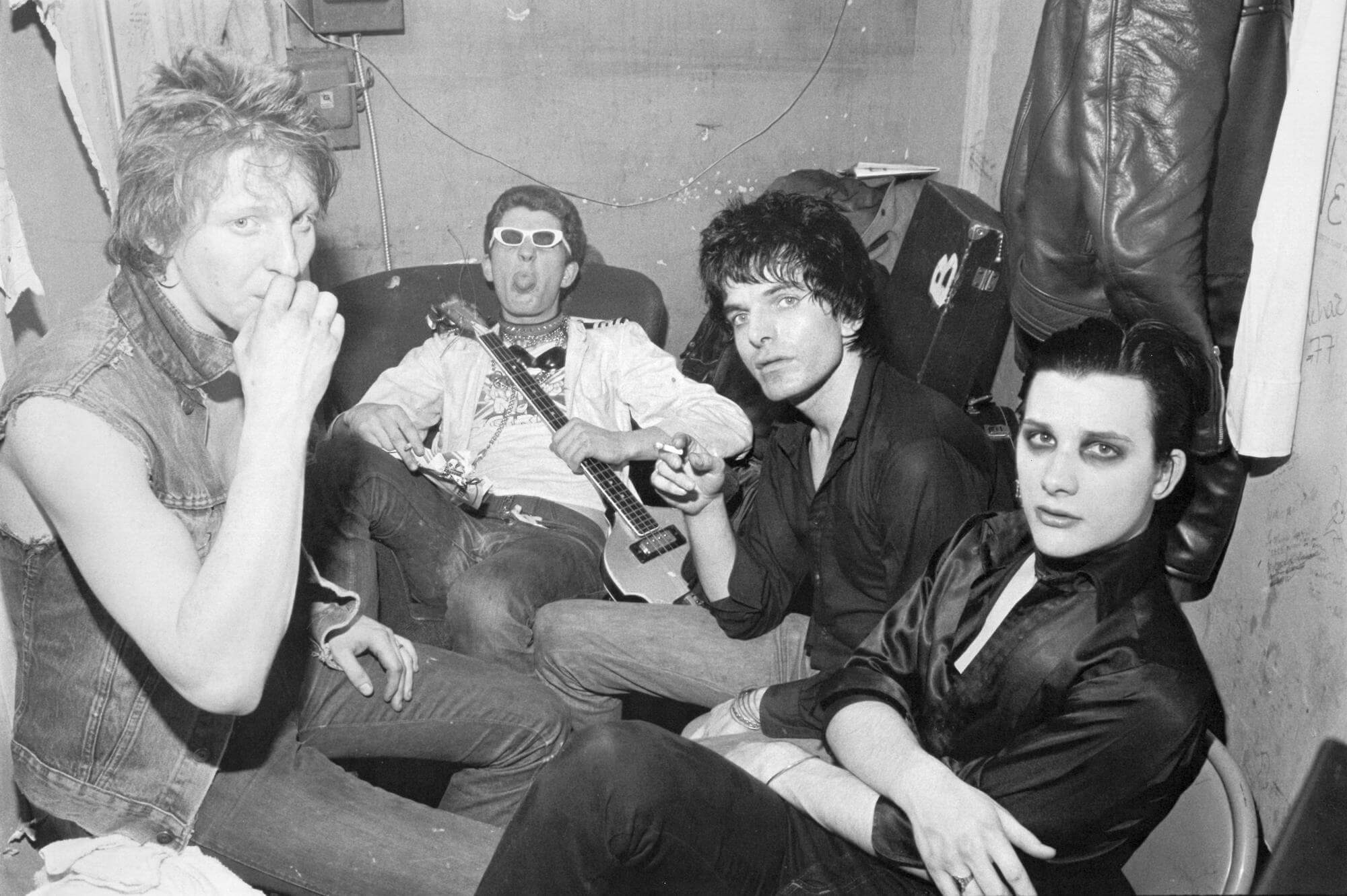 The Damned backstage at CBGB, 1977