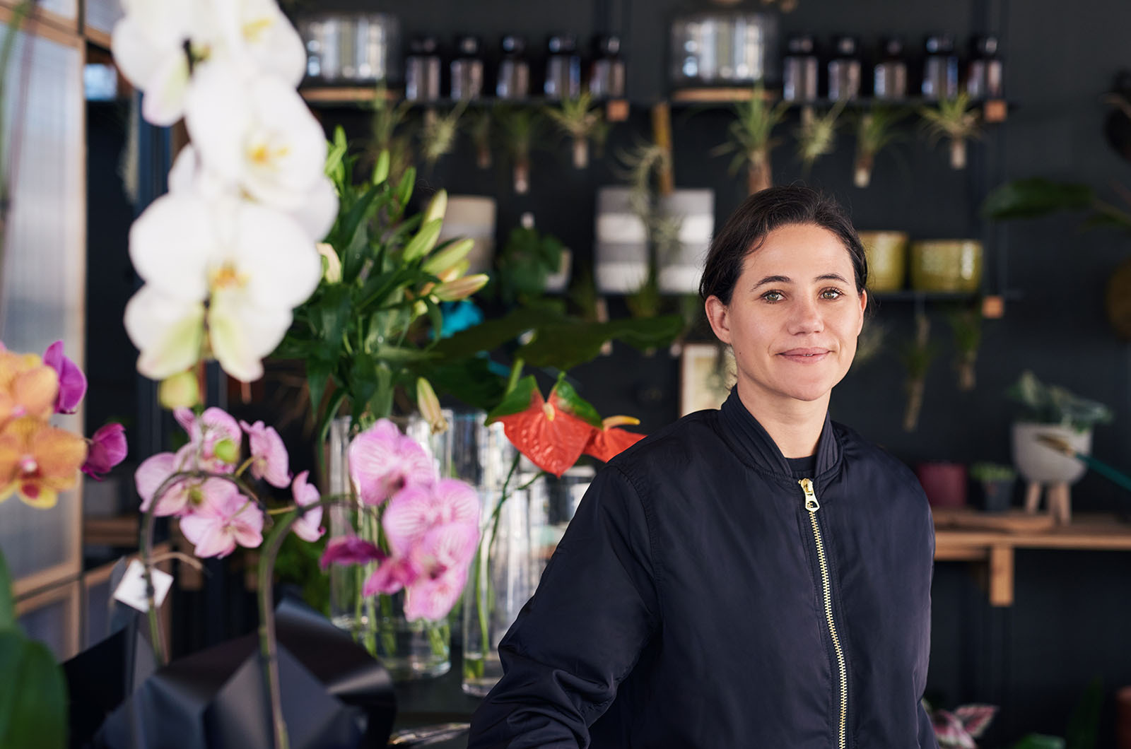 A woman at work in a floral shop