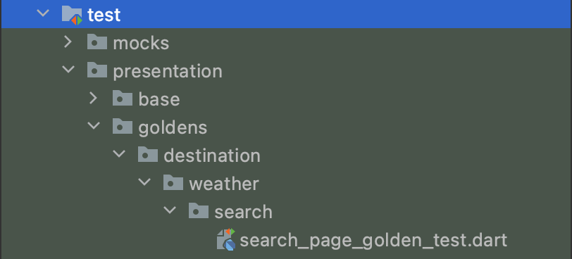 Showing the location of the search_page_golden_test.dart file in the goldens directory.