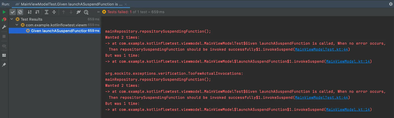 Failure on running the MainViewModelTest.
