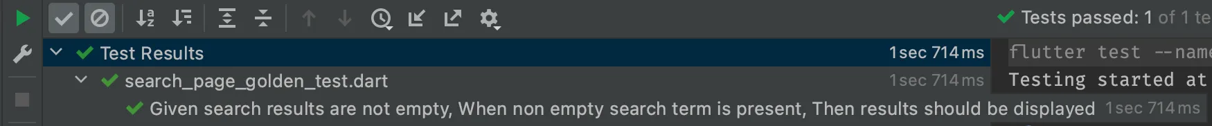 Results of running the widget test for the SearchPage.