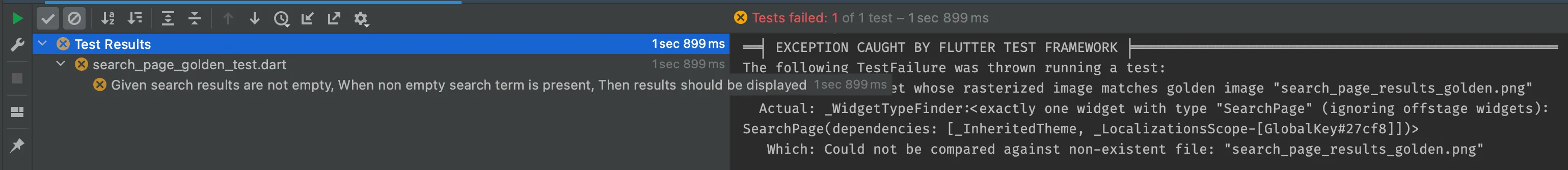 Test failure for the golden test added for the Search Page.