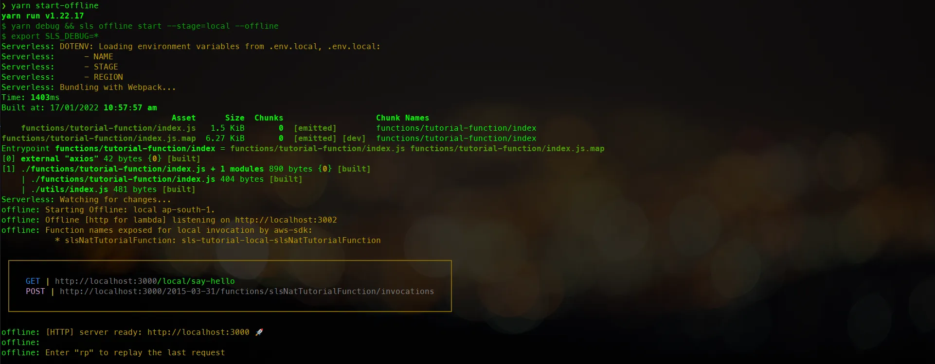 Terminal showing the GET method exposed by the server.
