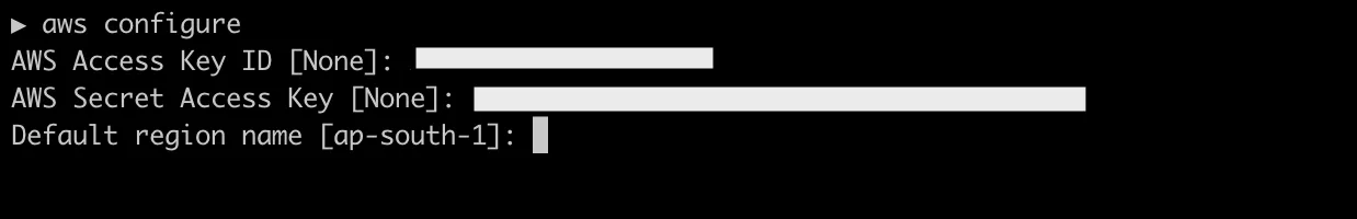 Running the aws configure command on the terminal.