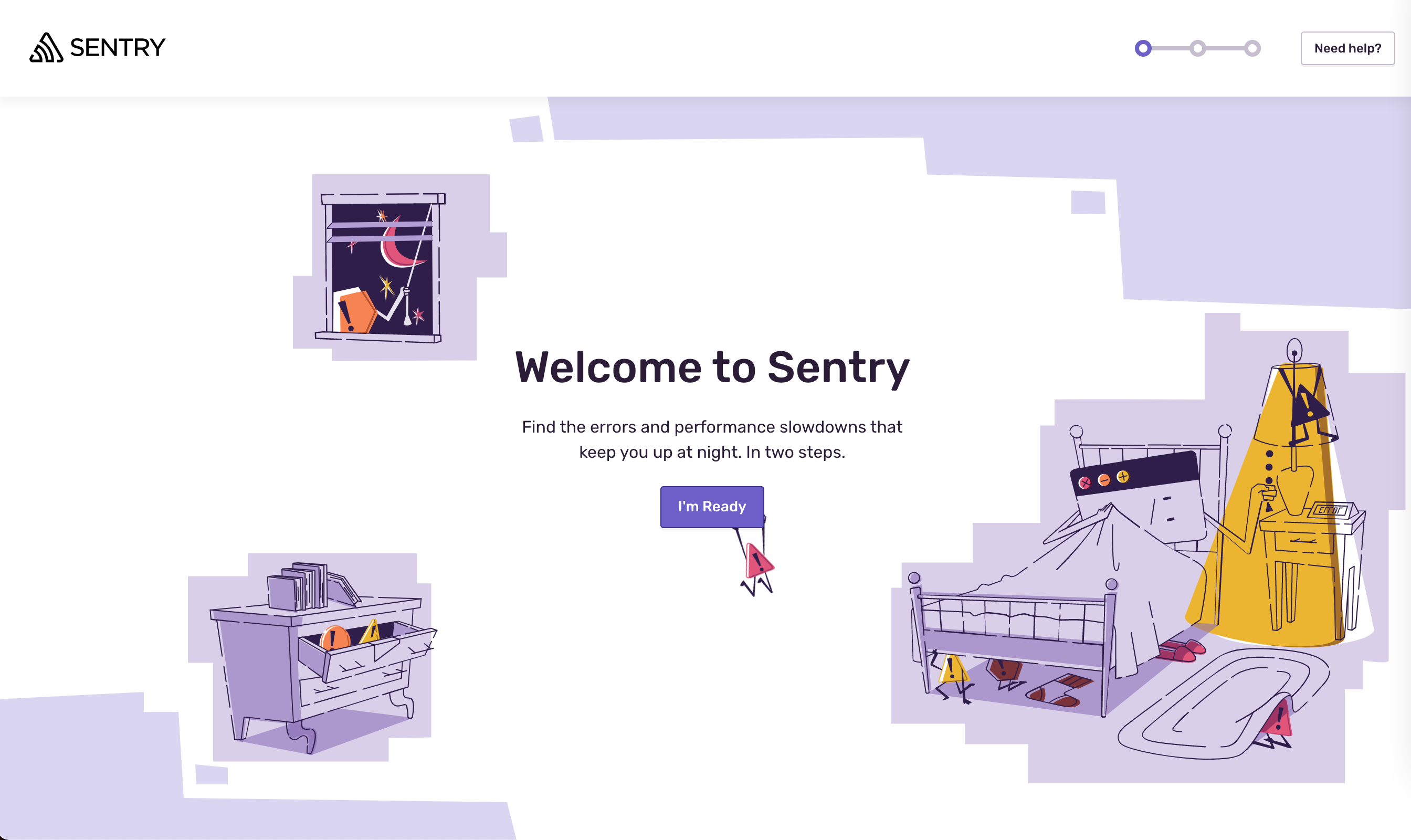 Sentry homepage shown after successful signup.