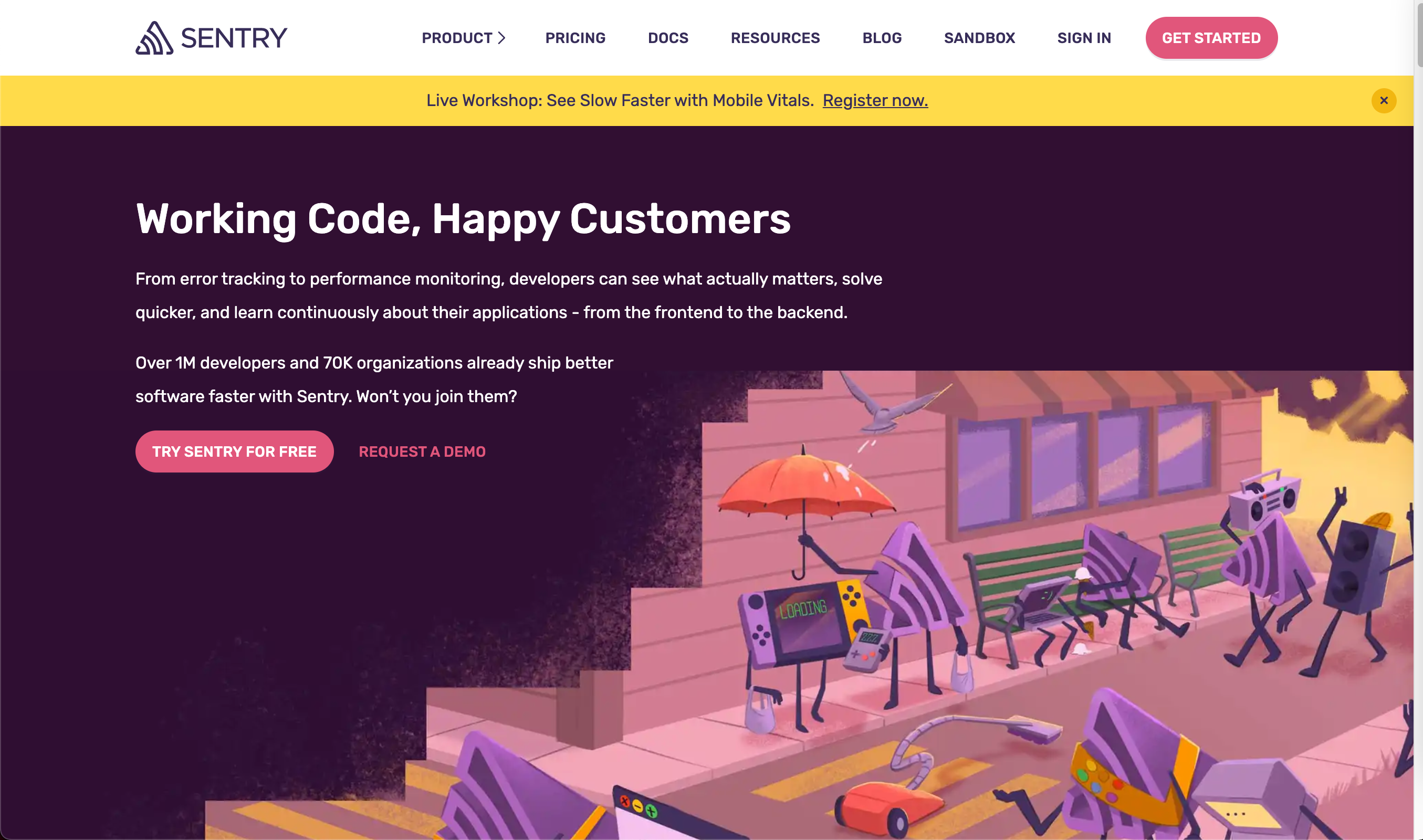 Select Get started on the sentry landing page.