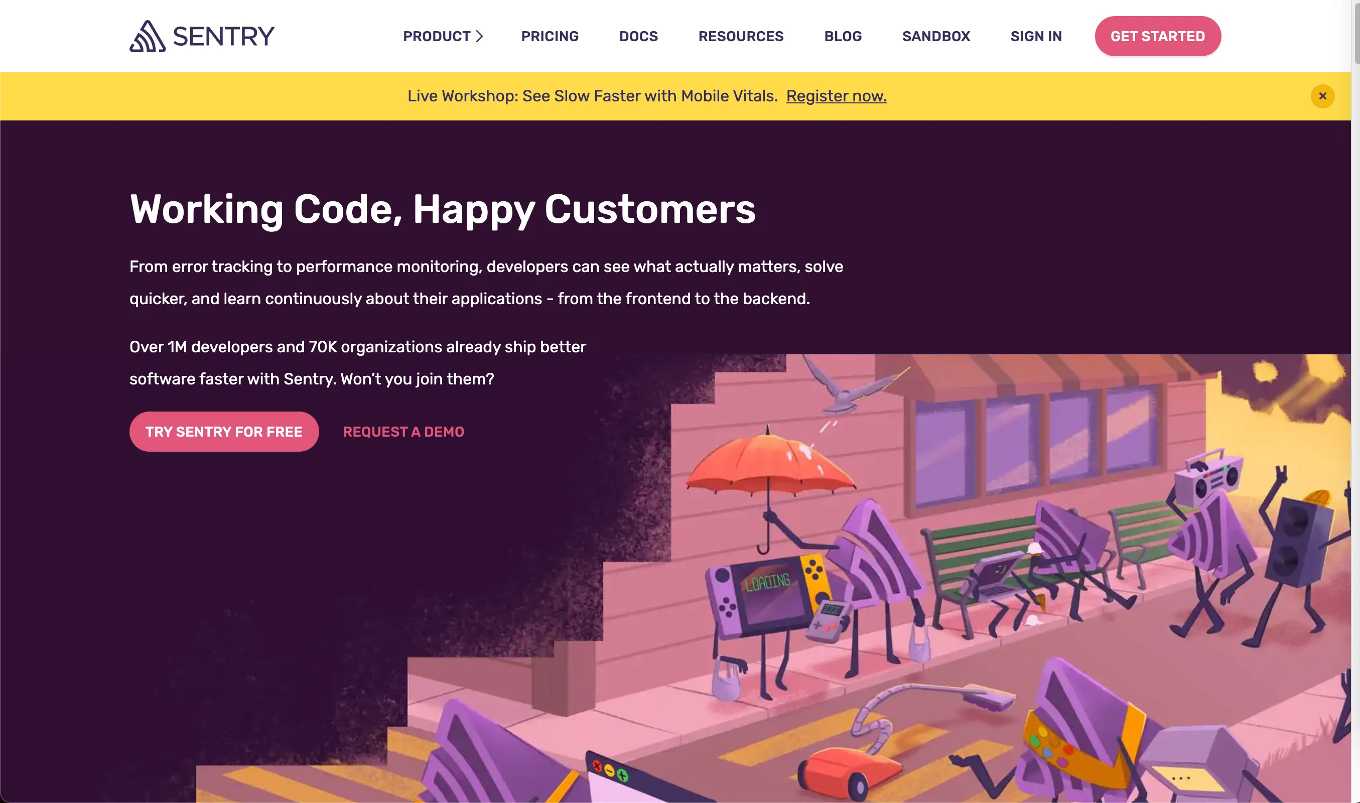 Select Get started on the sentry landing page.