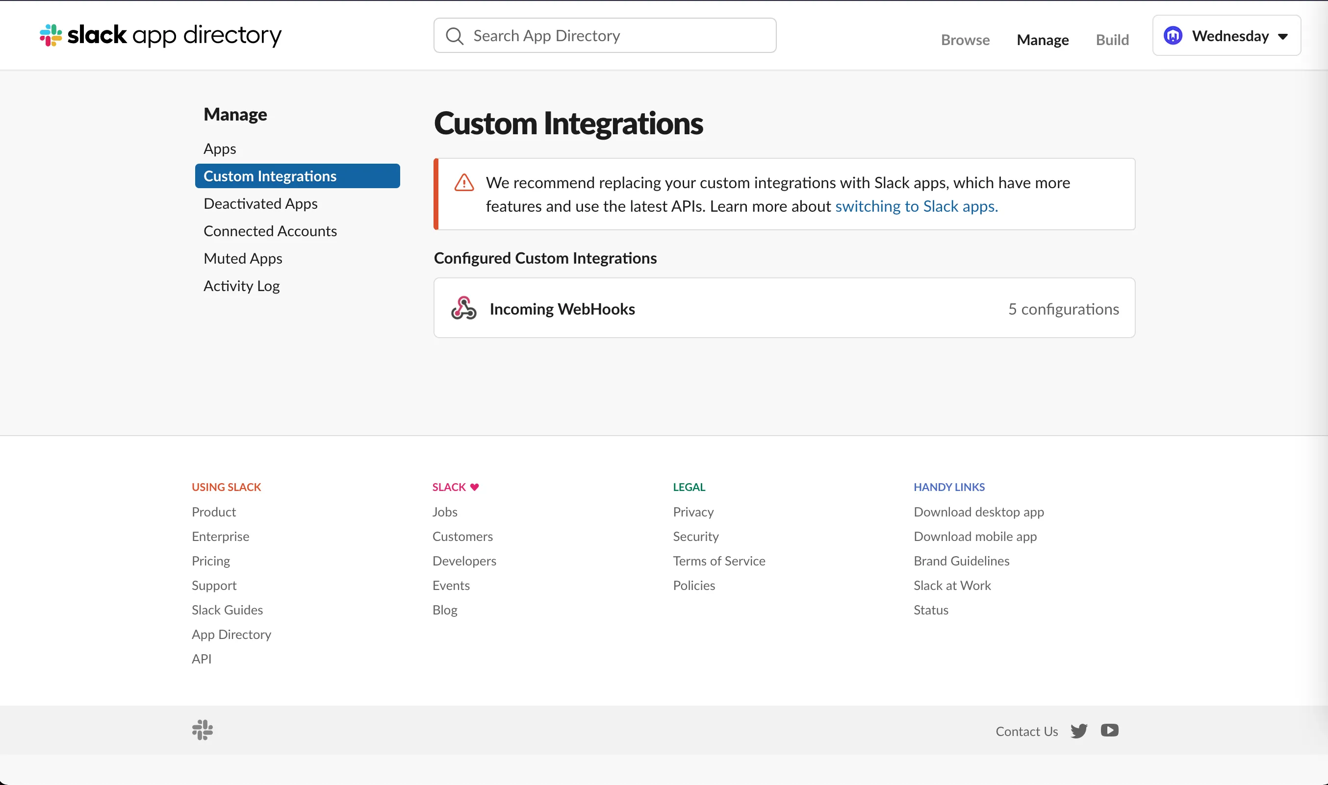 Incoming webhooks section on slack.