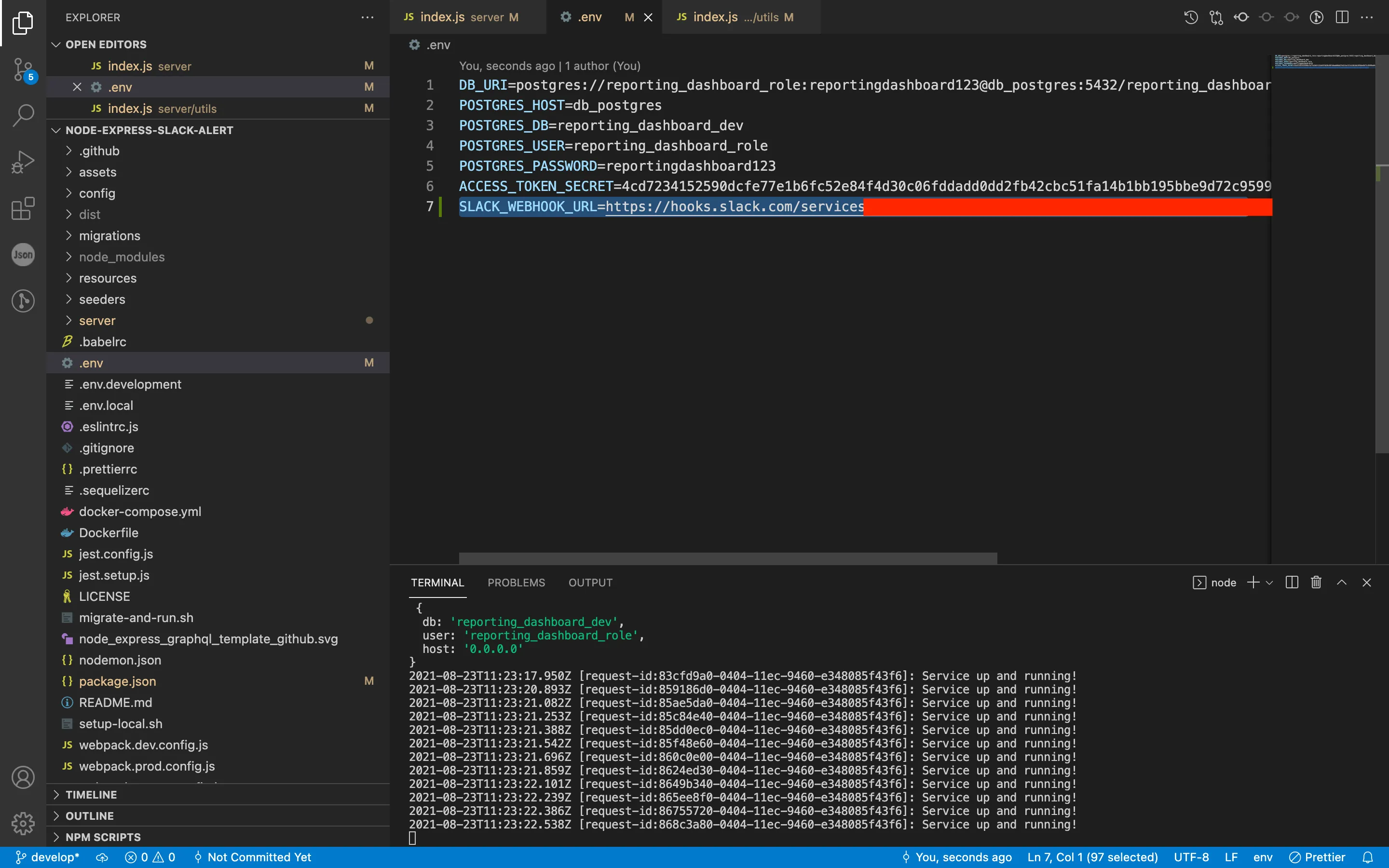 Env files shown in visual studio.