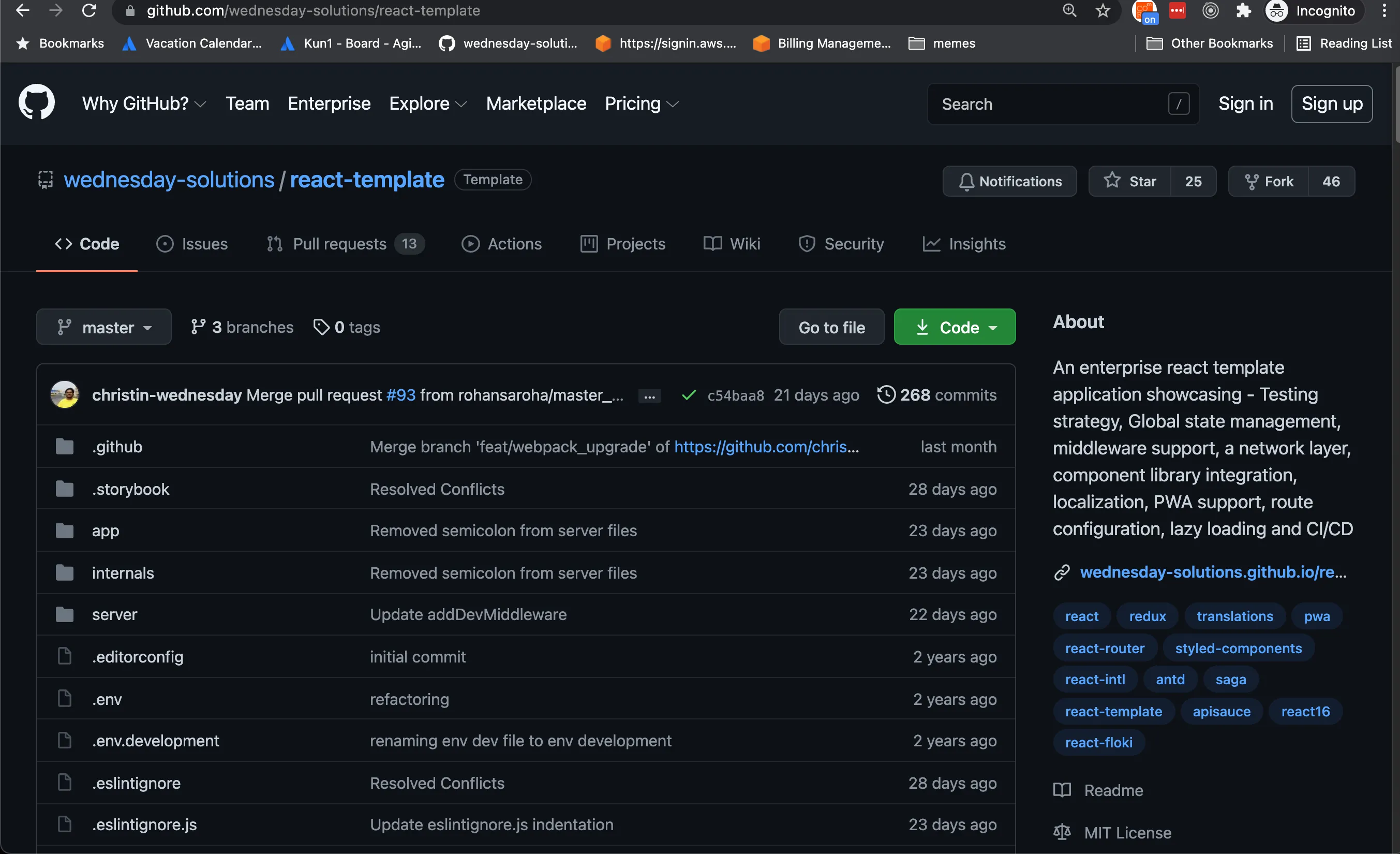 Github repository for the Wednesday react template.