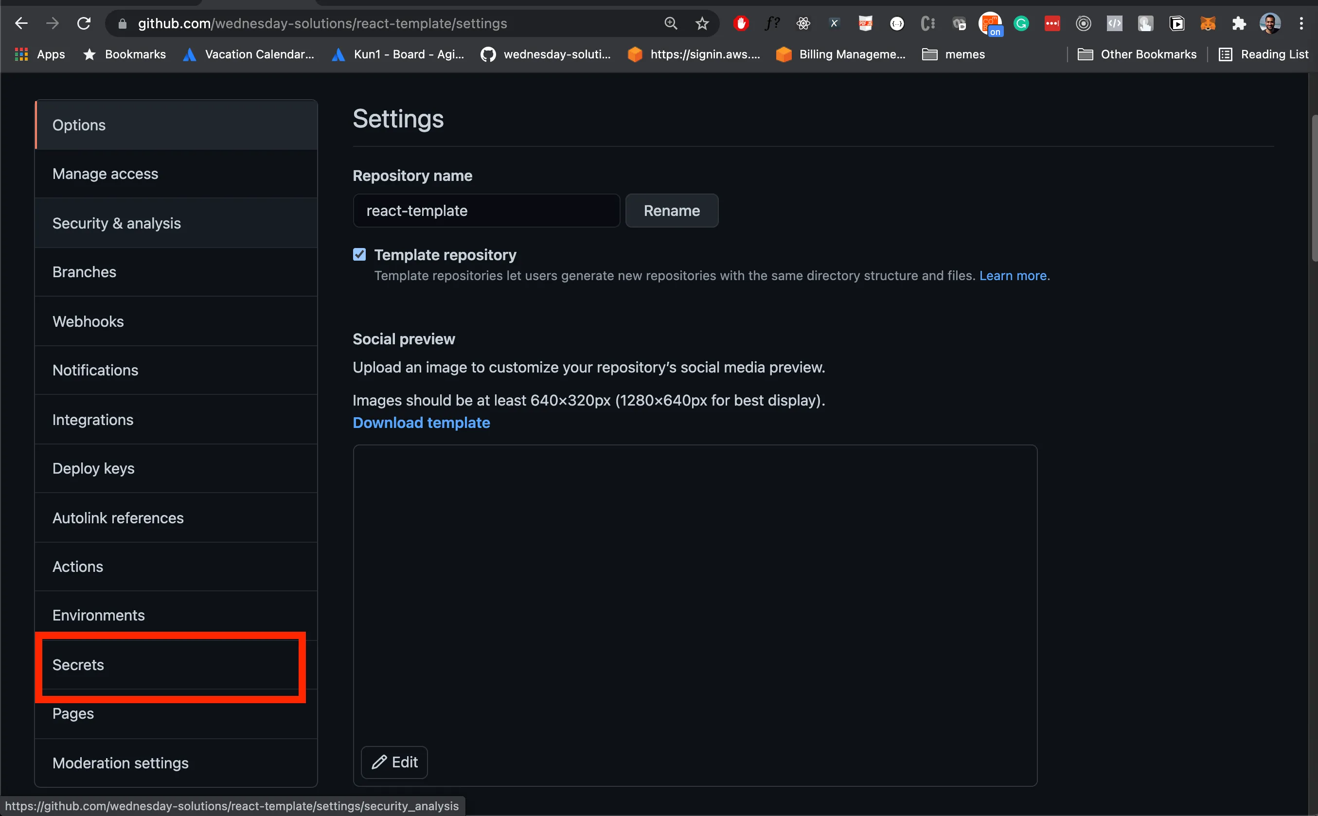 Secret section of the wednesday react template github repository.