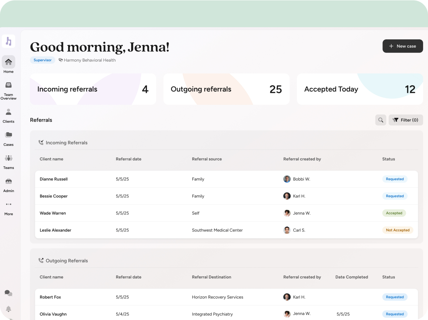 Screenshot from referral management app demo