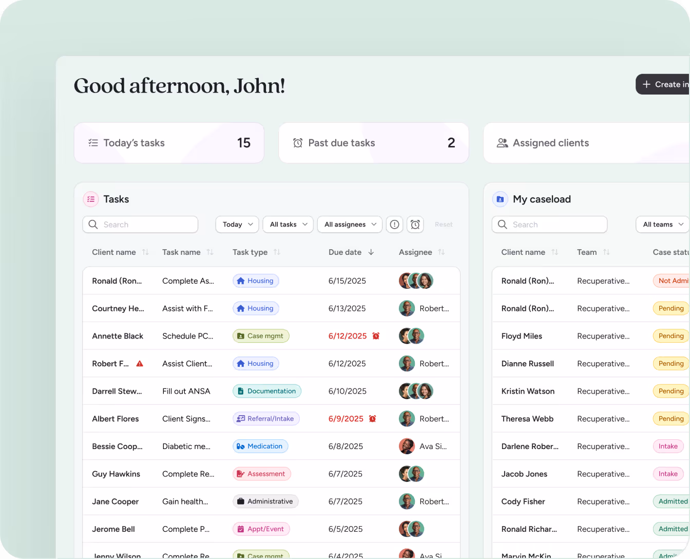 Screenshot from longitudinal care management app demo