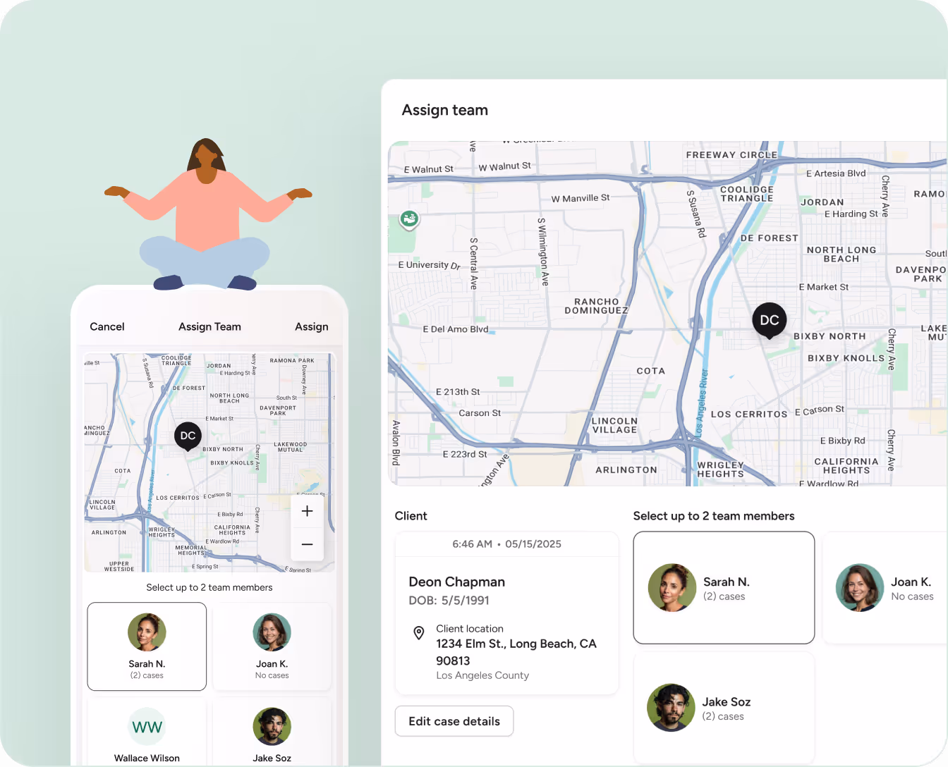 Screenshot from longitudinal care management app demo