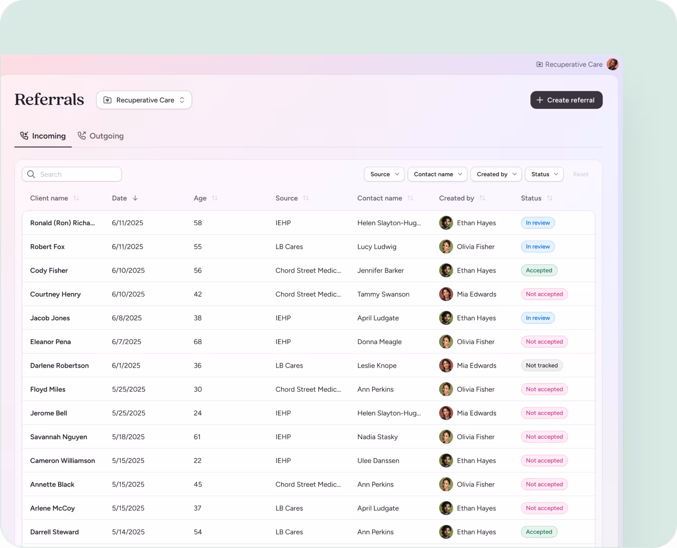 Screenshot from longitudinal care management app demo