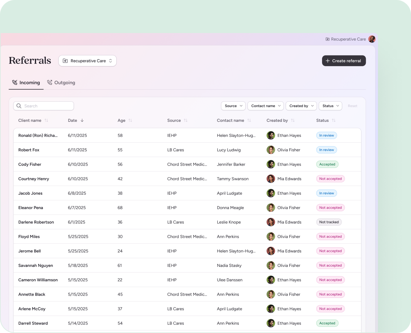 Screenshot from longitudinal care management app demo