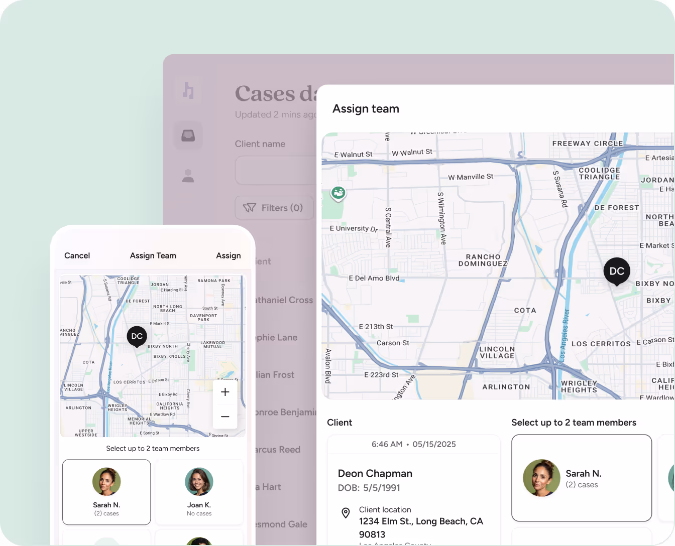 Screenshot from longitudinal care management app demo