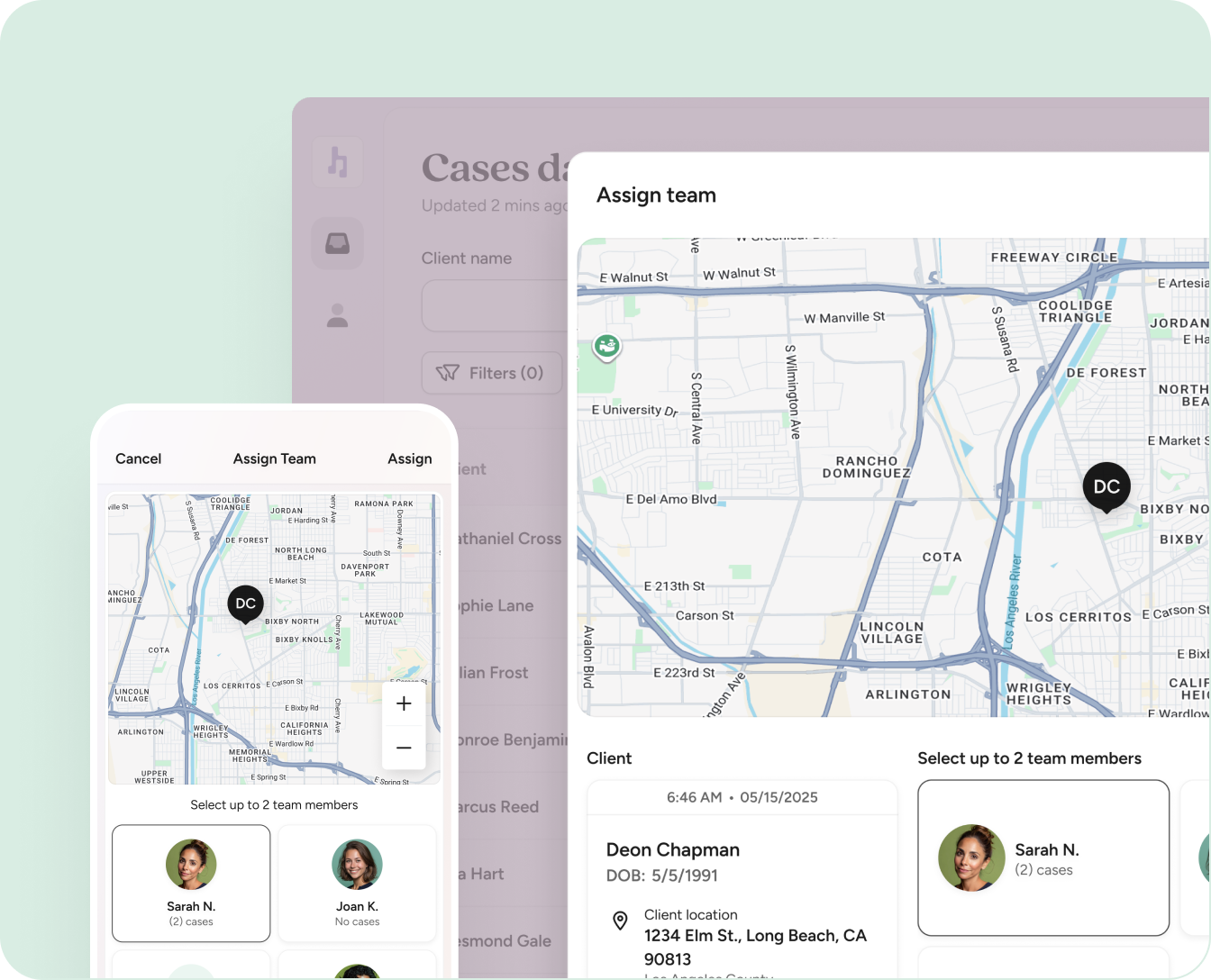 Screenshot from longitudinal care management app demo