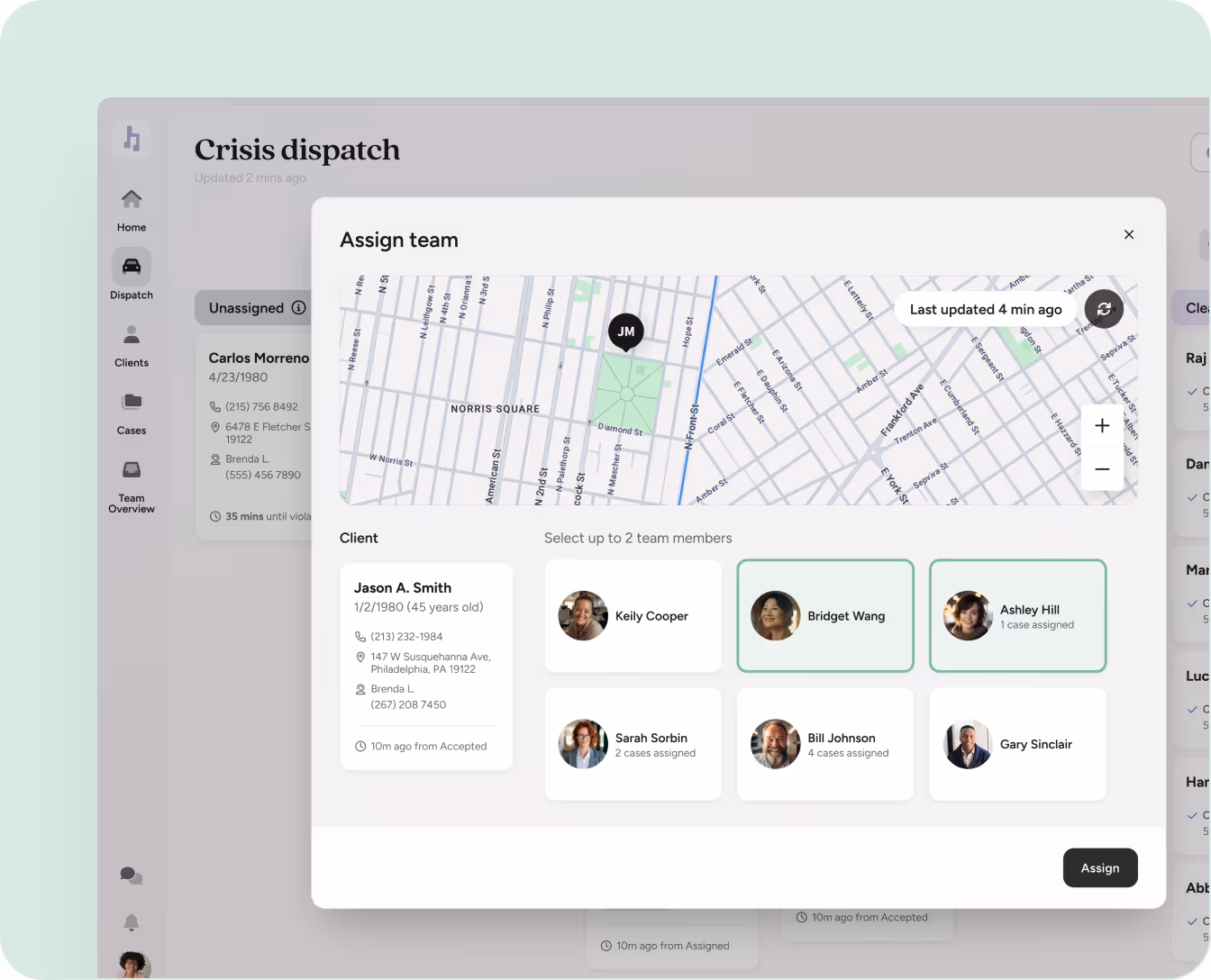 Screenshot from crisis dispatch app demo