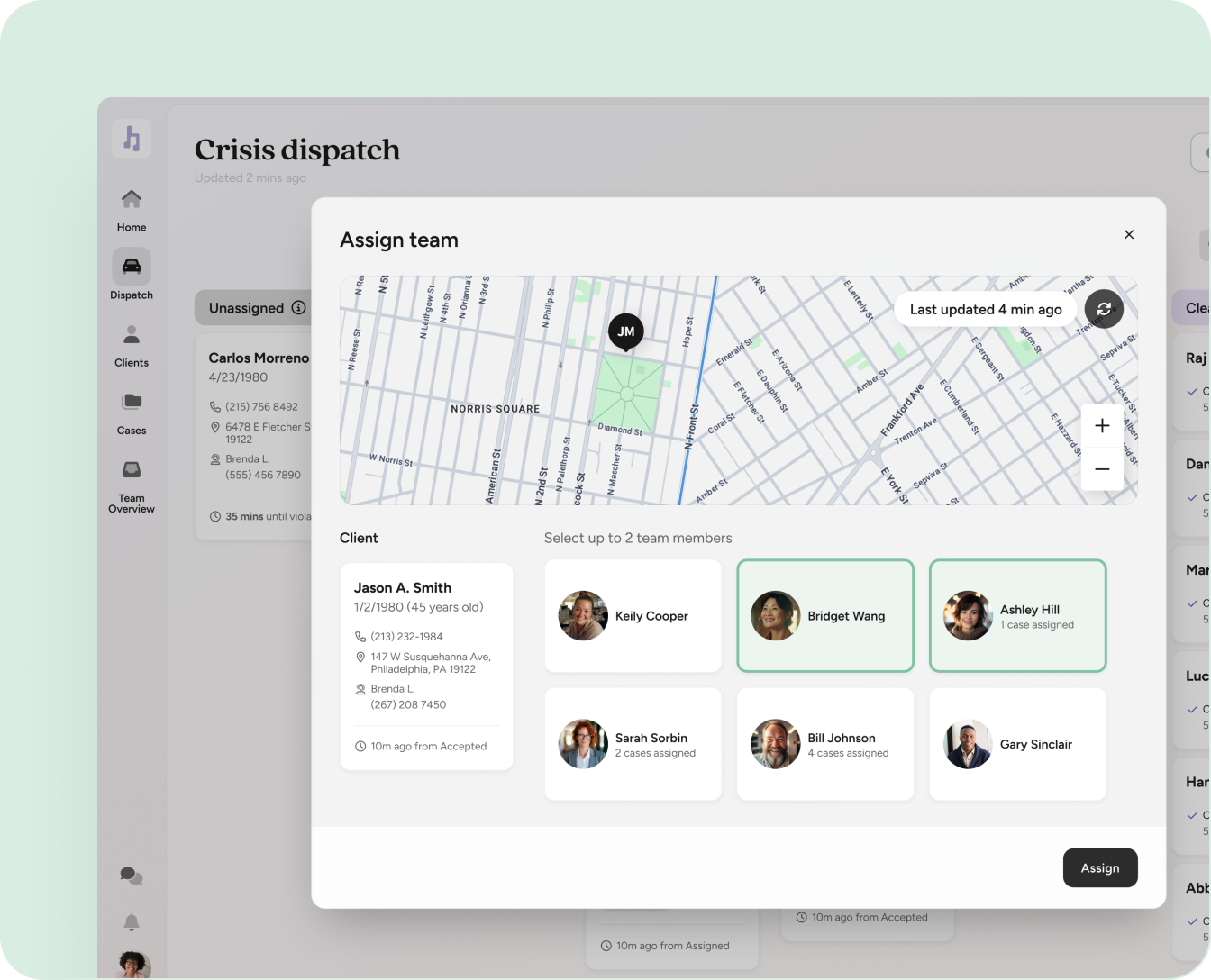 Screenshot from crisis dispatch app demo