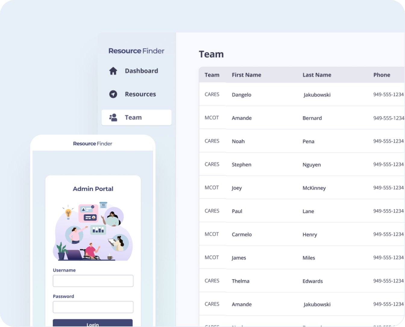 Screenshot from longitudinal care management app demo